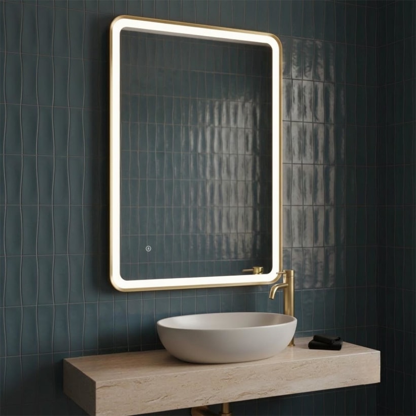Rectangular bathroom mirror with LED and touche sensor