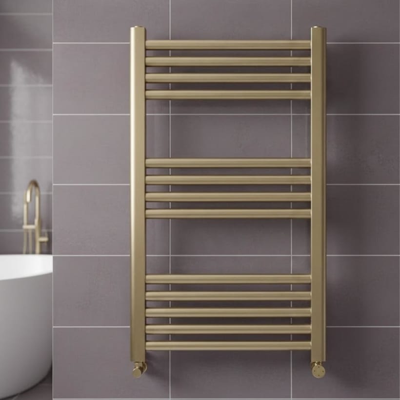brushed brass electric towel rail radiator - 800 x 500mm