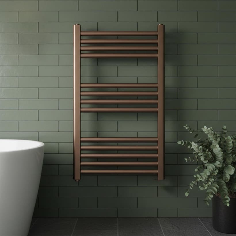 brushed bronze wlectric towel rail with standard heating element 800mm