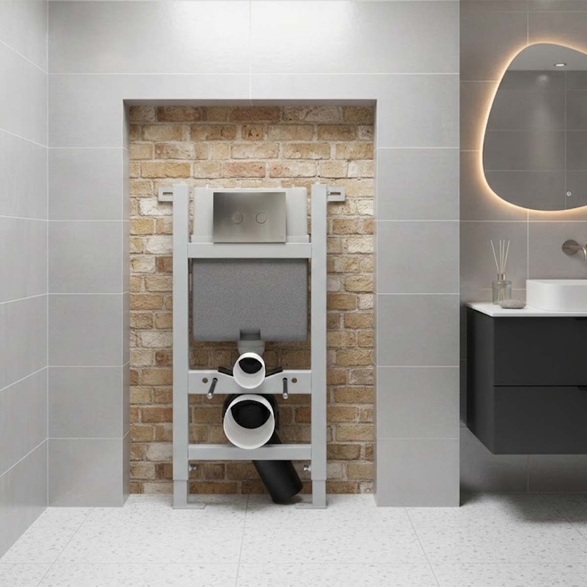 WC frame with concealed cistern 0.820m and stainless steel dual flush plate
