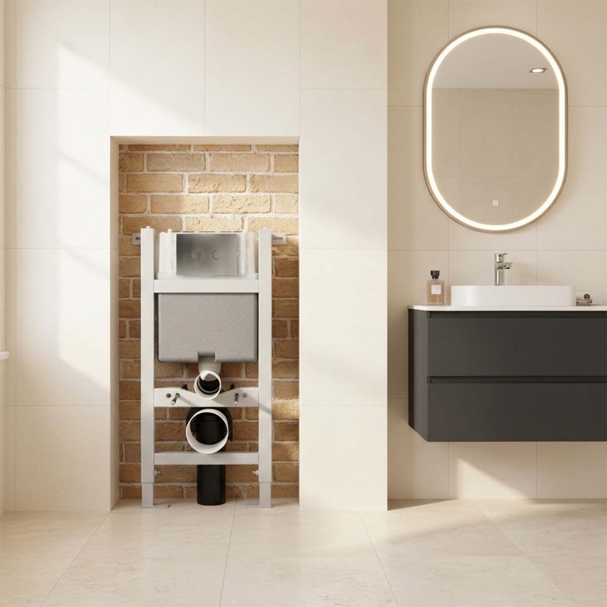 WC concealed cisten with 0.820m frame and chrome pneumatic flush plate