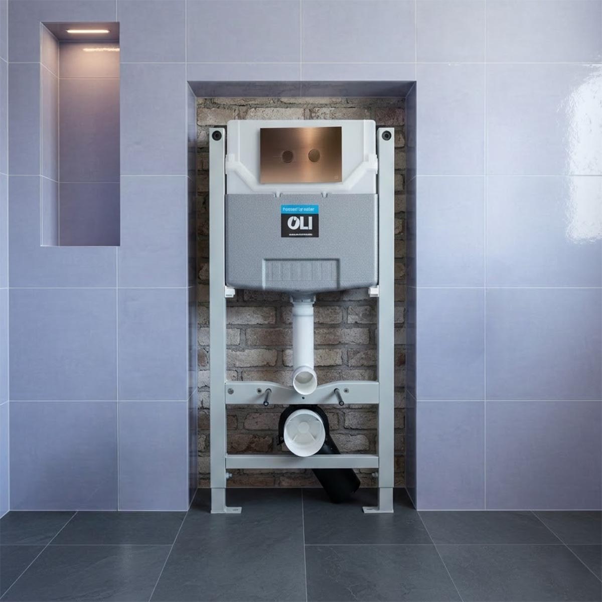 0.980m Pre-wall W.C. Frame with Cistern and Brushed Bronze Flush Plate