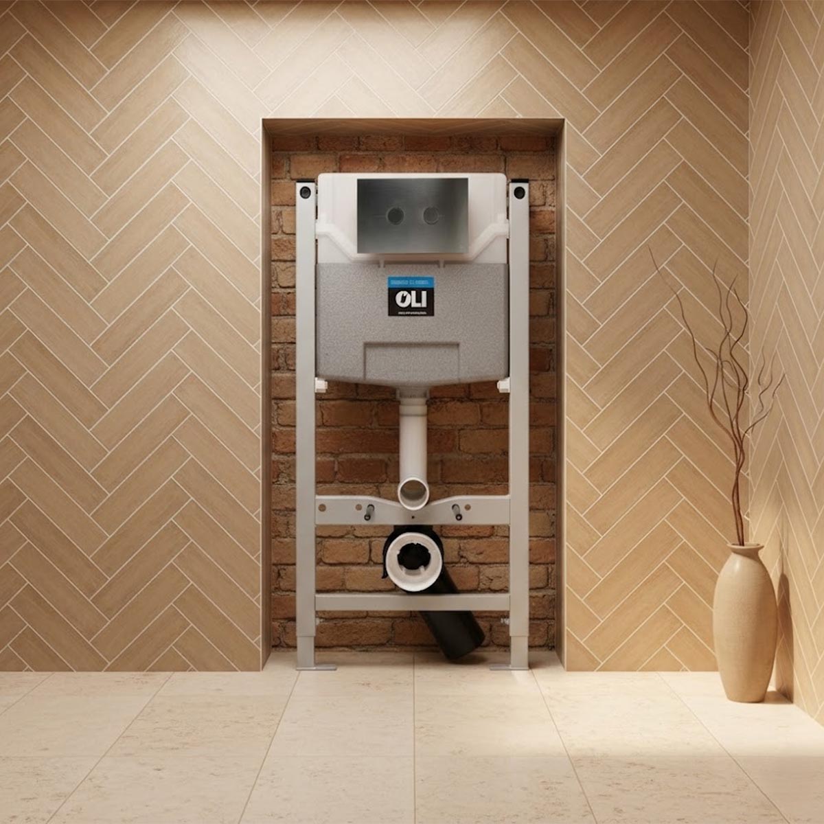 Pre-wall Freestanding W.C. Frame with Cistern & Gunmetal Dual Flush Plate