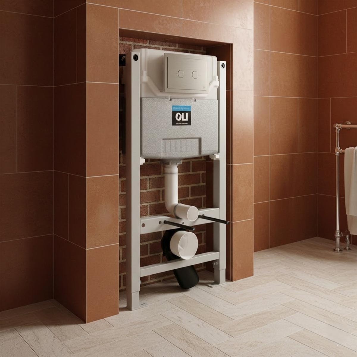 Brushed nickel dual flush plate with conceale cistern with frame