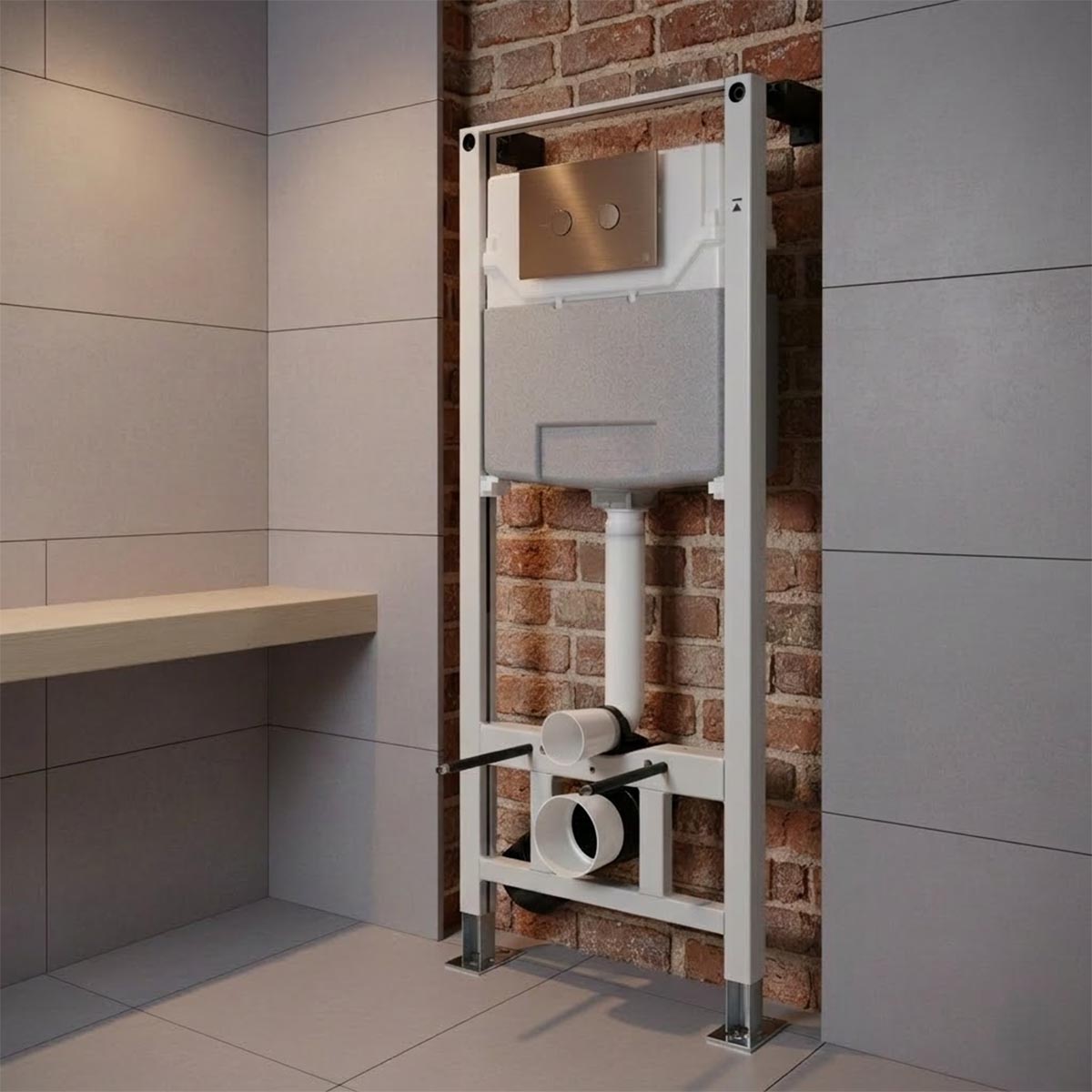 WC frame and concealed cistern with brushed bronze flush plate