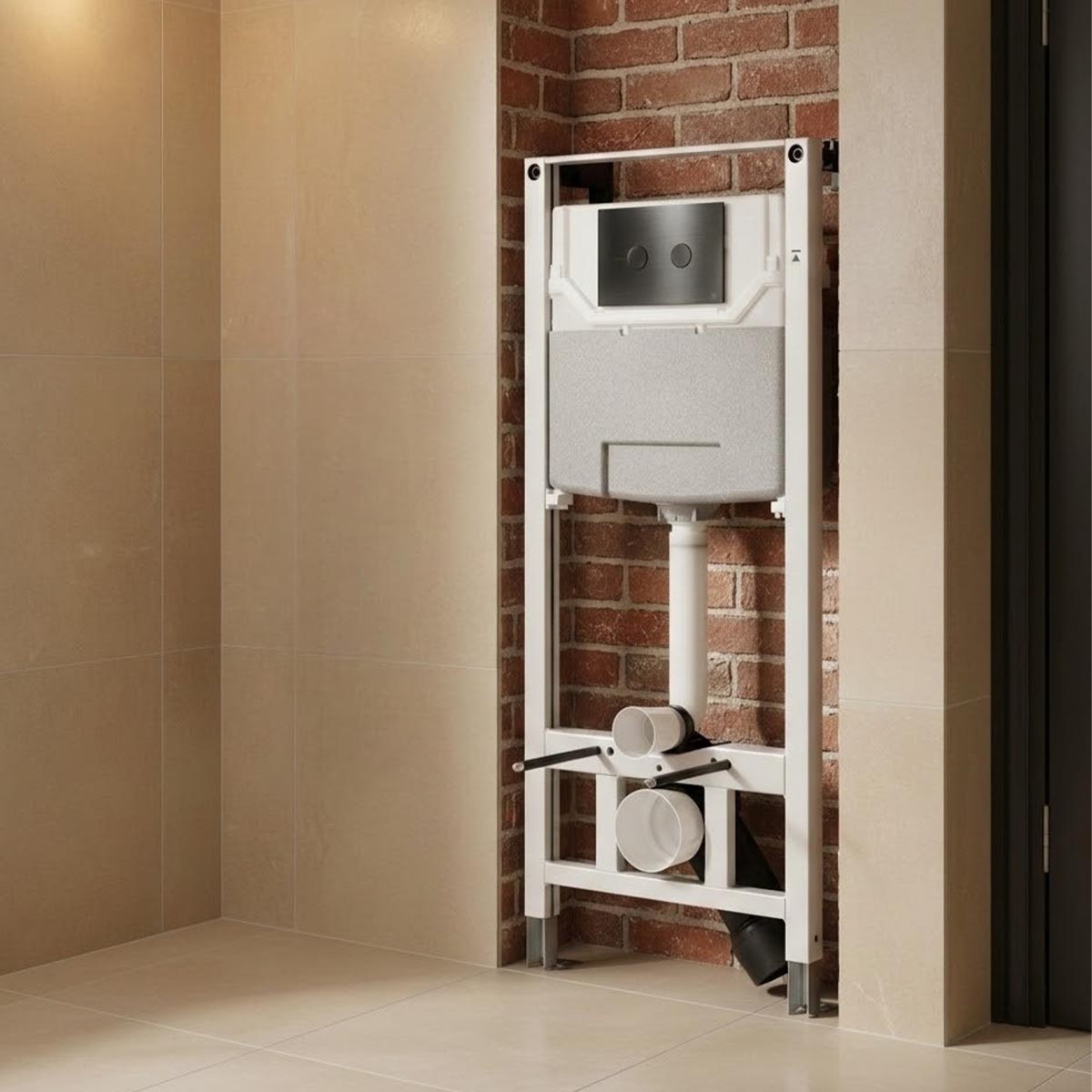 Concealed cistern & WC frame with brushed black flush plate