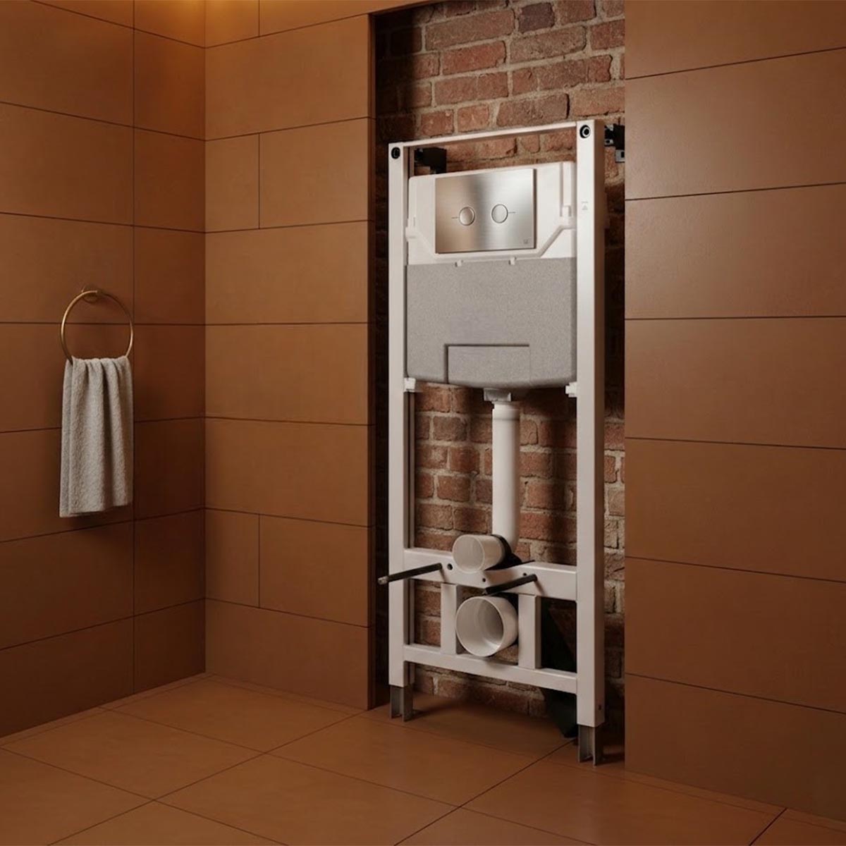 Freestanding cistern frame with chrome flush plate