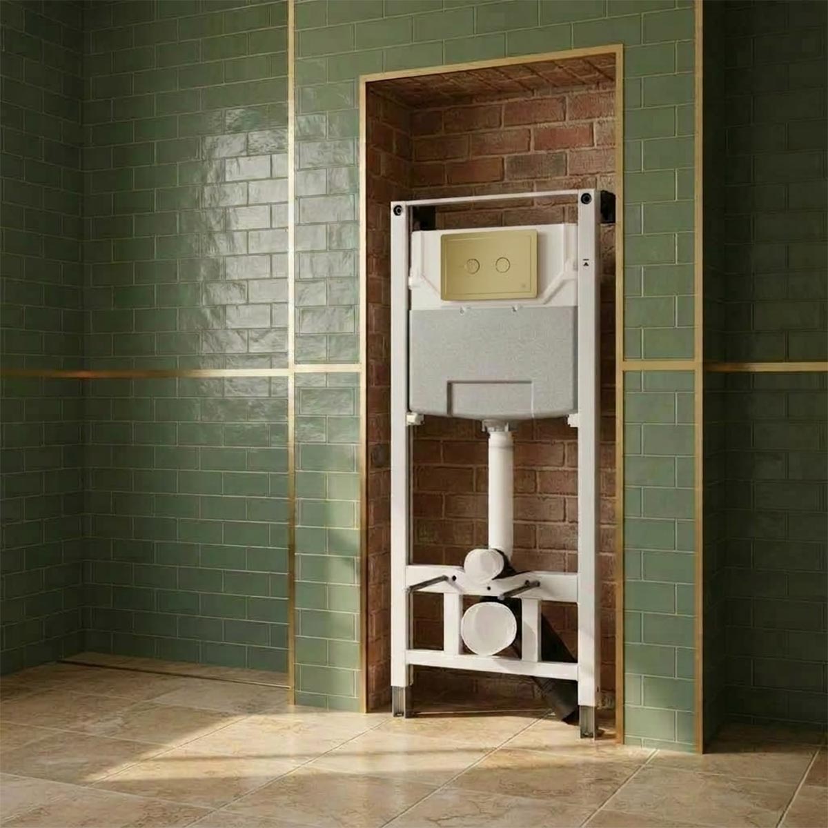 1.2m WC frame with cistern and Grosvenor traditional flush plate