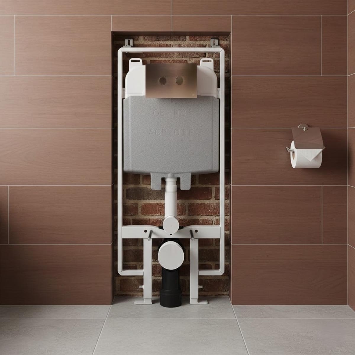 Slim Pre-Wall Freestanding Toilet Frame with Cistern, Brackets W.C Bend and Brushed Bronze Dual Flush Plate