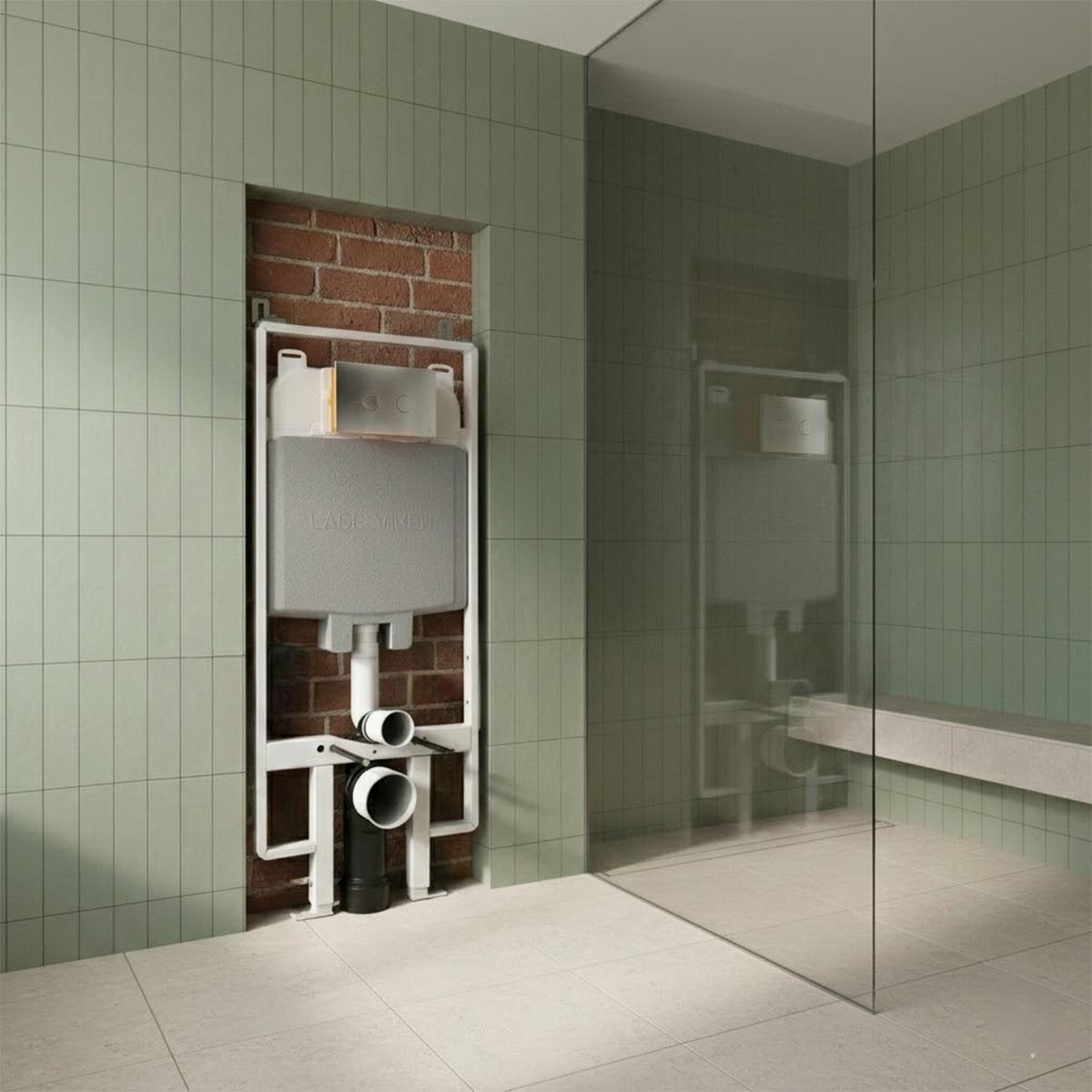 Slimline floor-mounted support frame and cistern with stainless steel flush plate