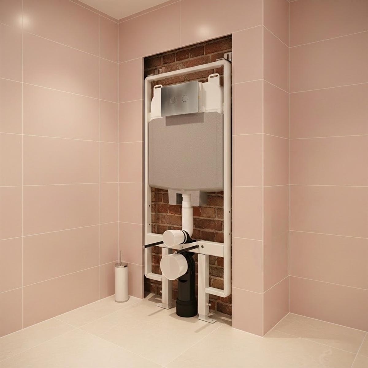 Slim concealed cistern frame with chrome flush plate