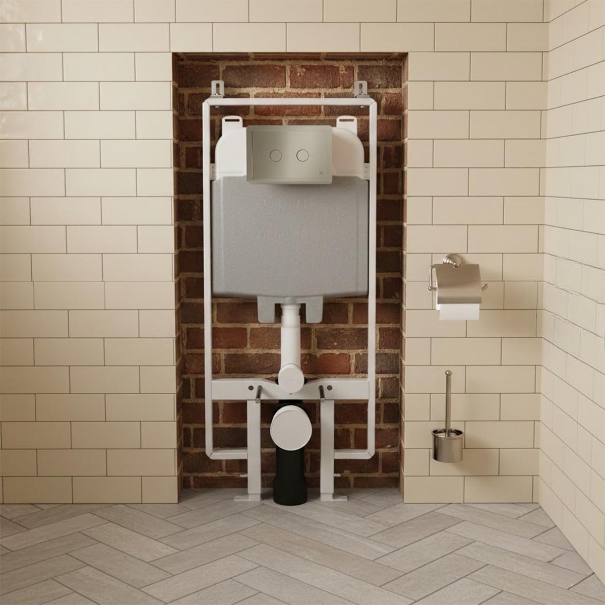 Brushed nickel flush plate  with slimline concealed cistern frame