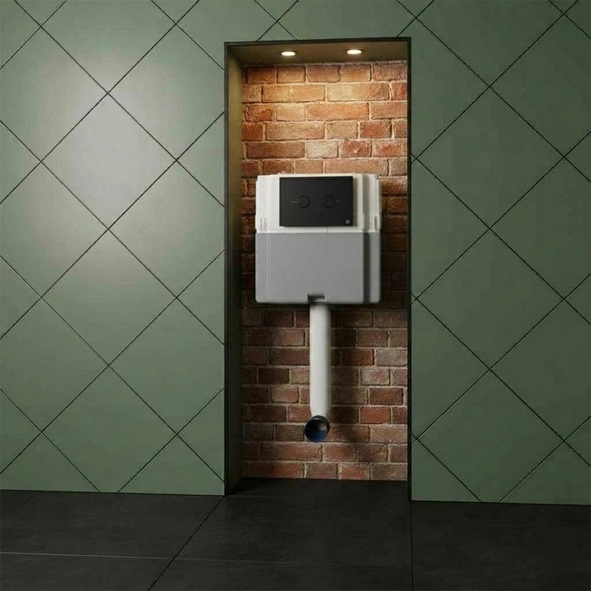 dual flush concealed cistern with matt black flush plate
