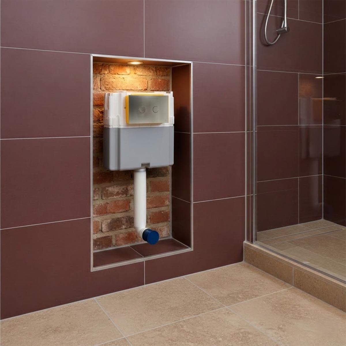 dual flush concealed cistern with stainless steel flush plate