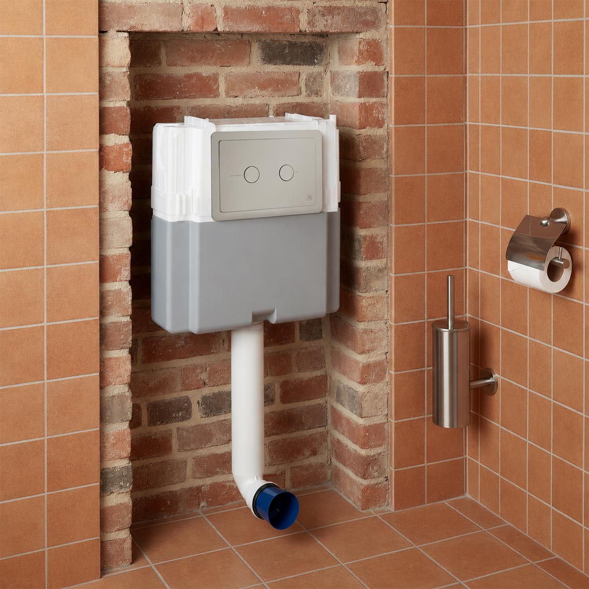 Brushed nickel flush plate with dual flush conceled cistern