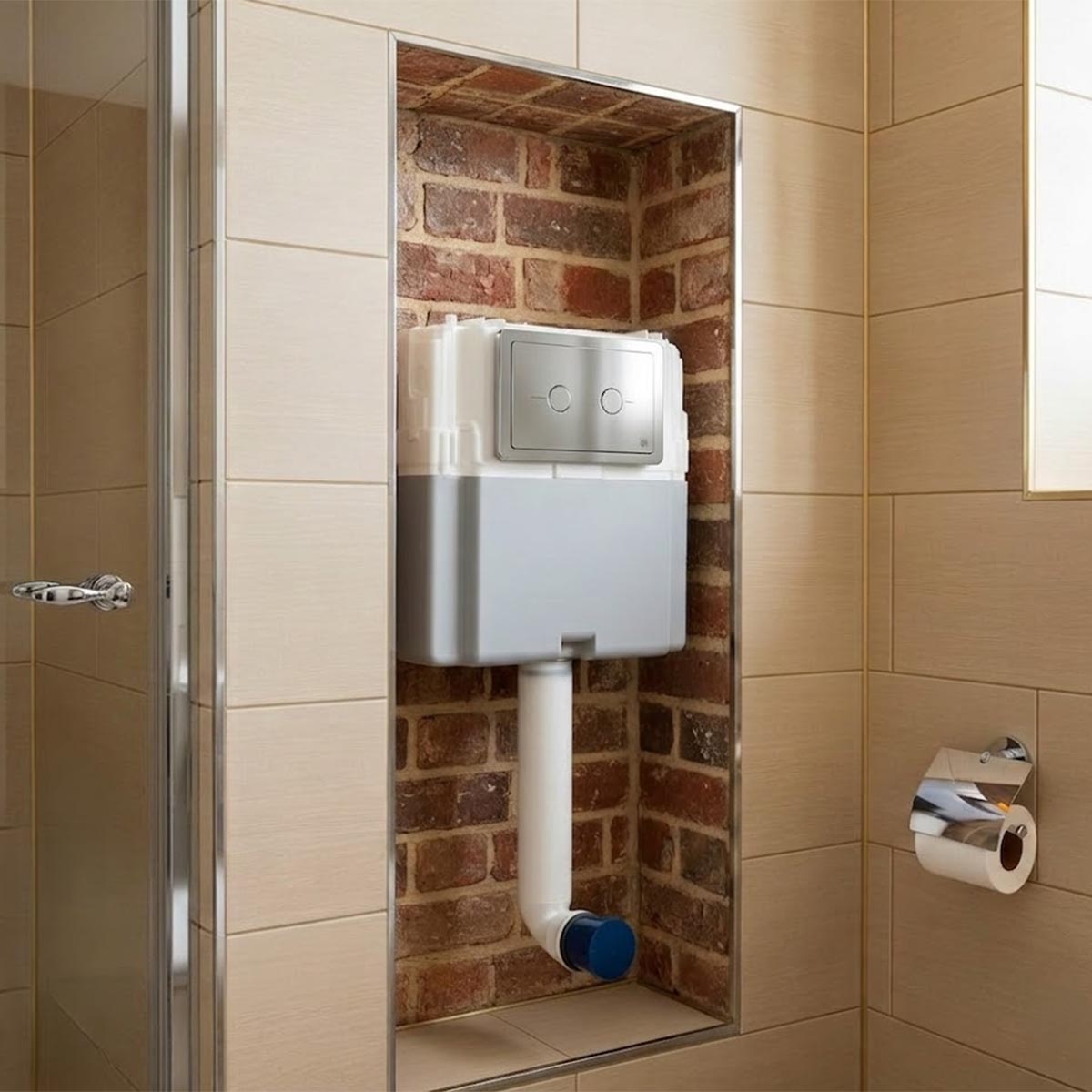 Chrome dual flush plate with in wall concealed cistern