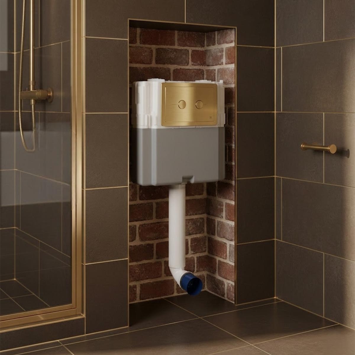 Antique gold dual flush plate with concealed cistern