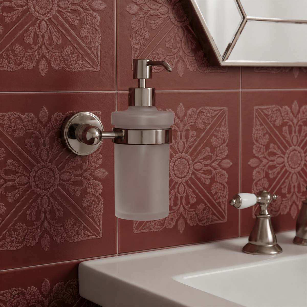 brushed nickel and glass soap dispenser
