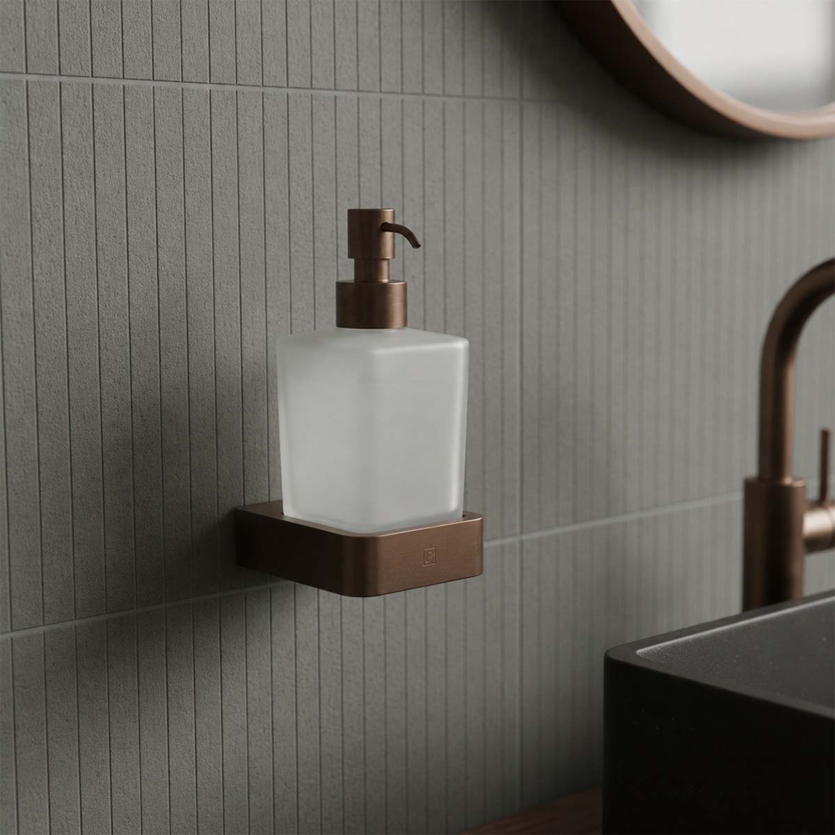 brushed bronze glass soap dispenser - wall mounted