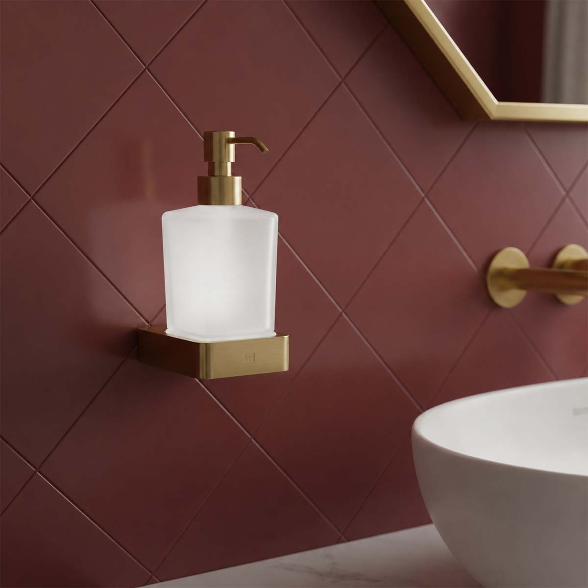 brushed brass and glass liquid soap dispenser
