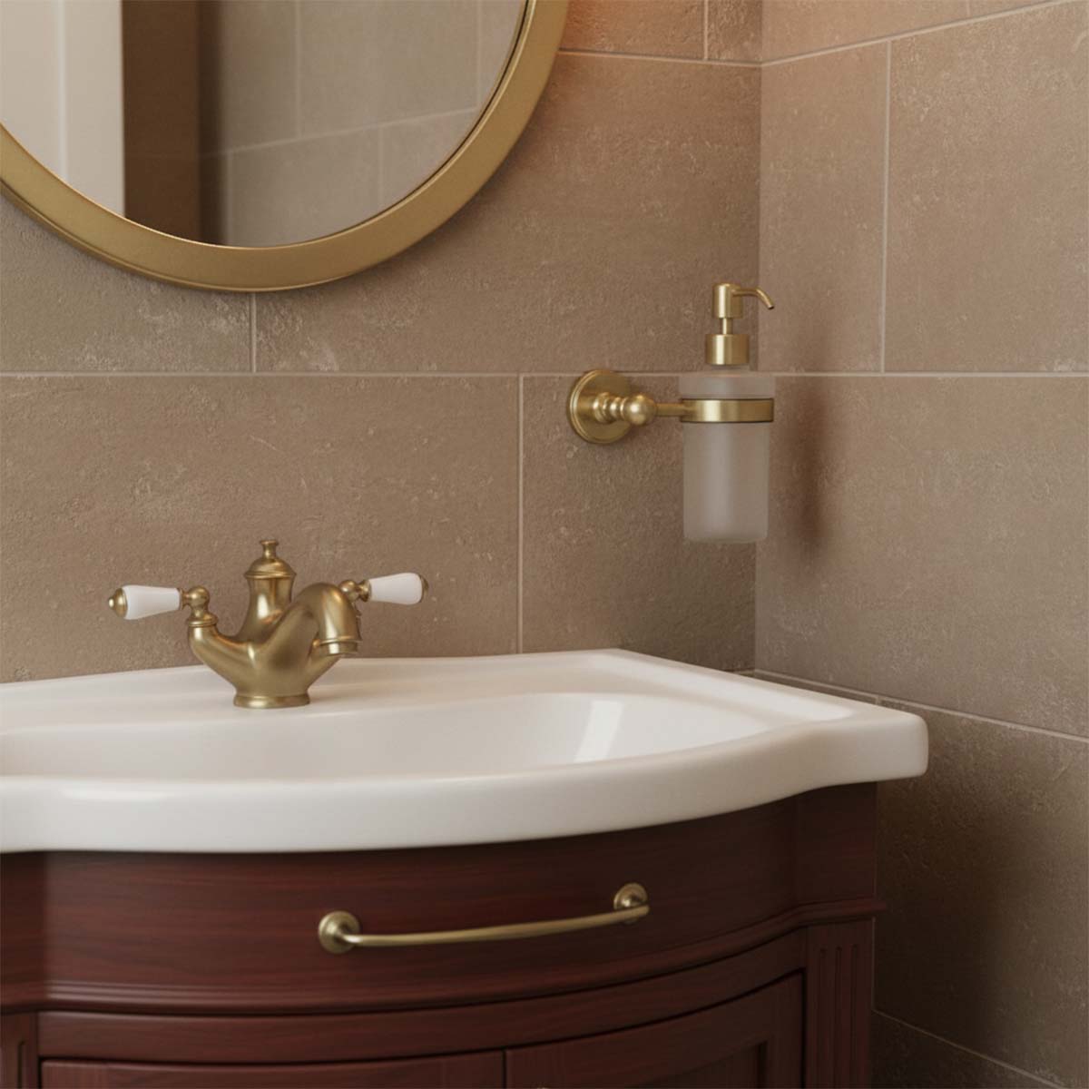 traditional brushed brass bathroom soap dispenser