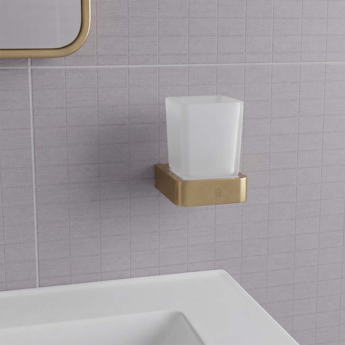 square tumbler holder with glass - brushed gold
