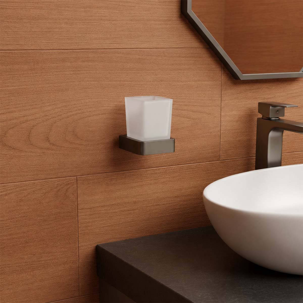 square brushed black toothbrush holder