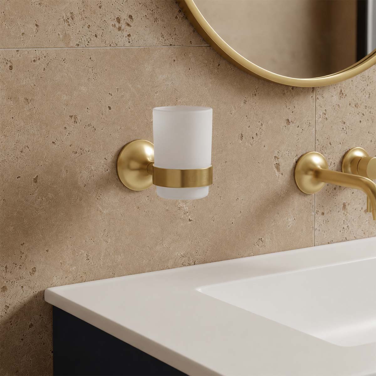 gold toothbrush holder with glass