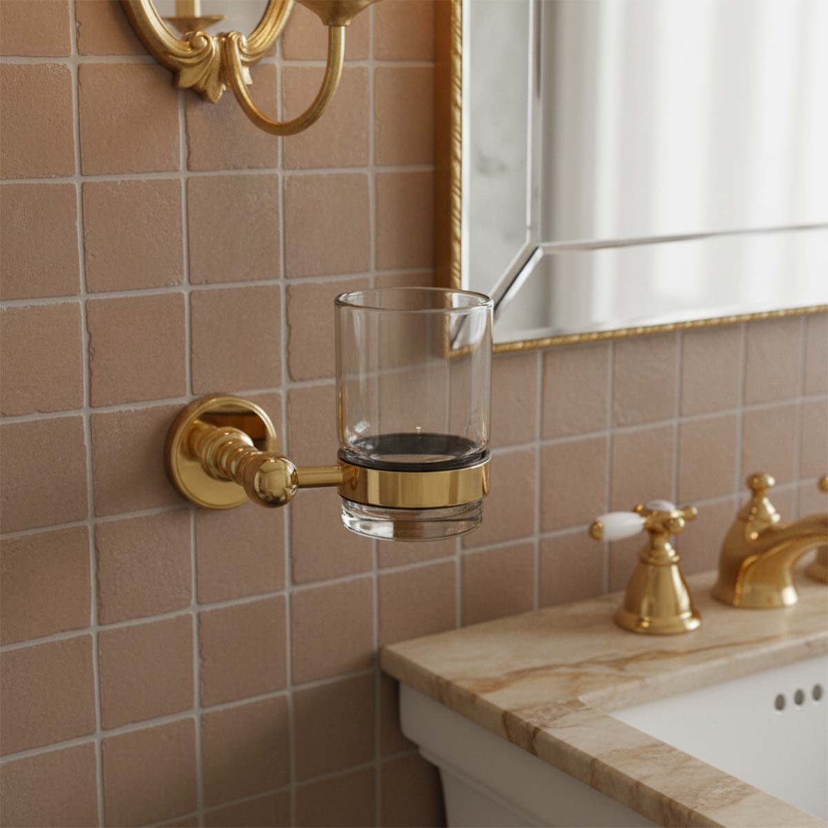traditional bathroom tumbler holder - gold
