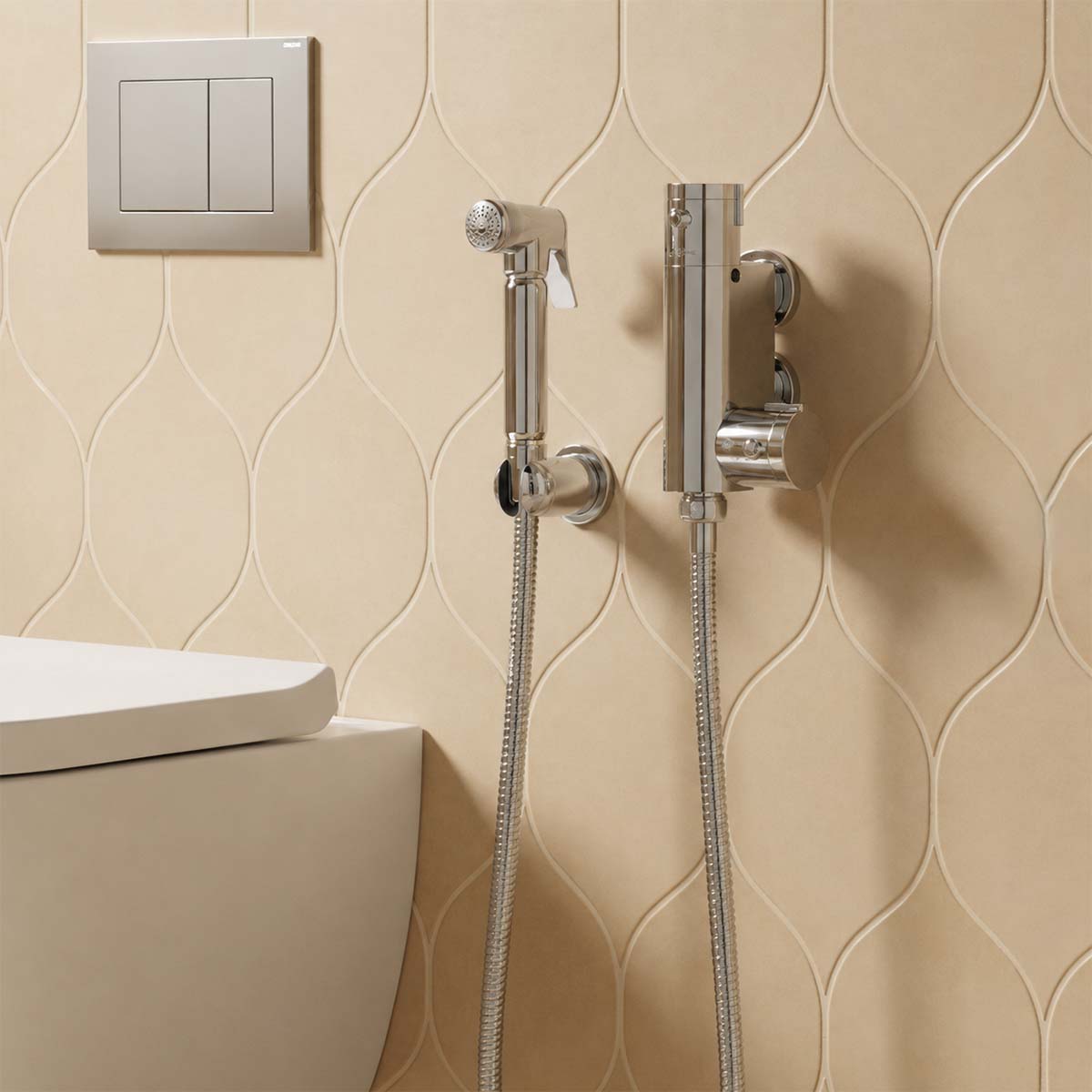 thermostatic douche kit with long hose - chrome
