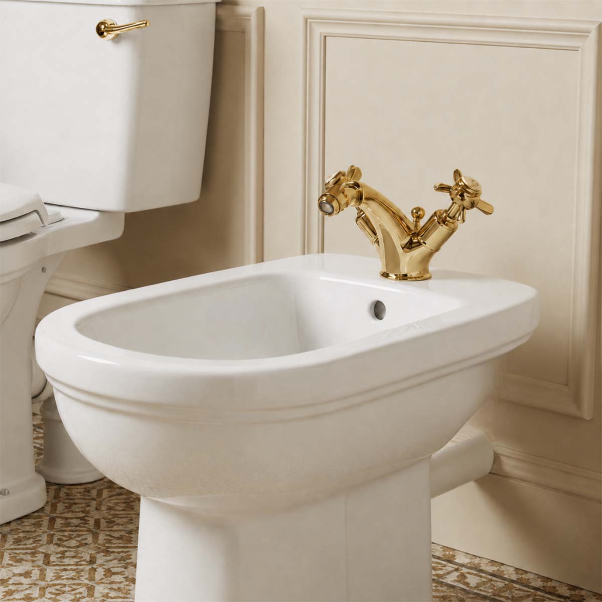 traditional dual handles bidet tap - shiny gold