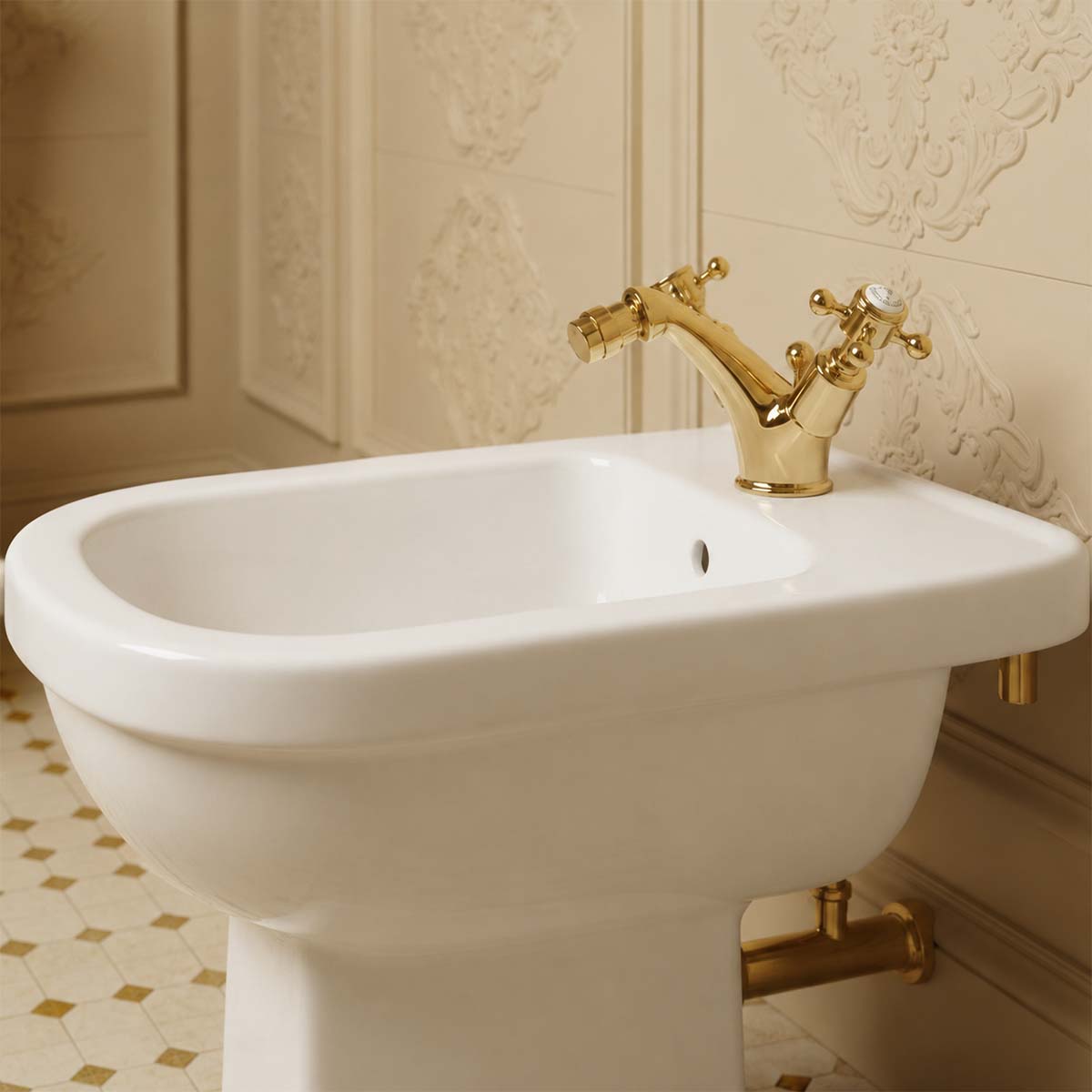 Victorian gold bidet spayer with waste - deck mounted