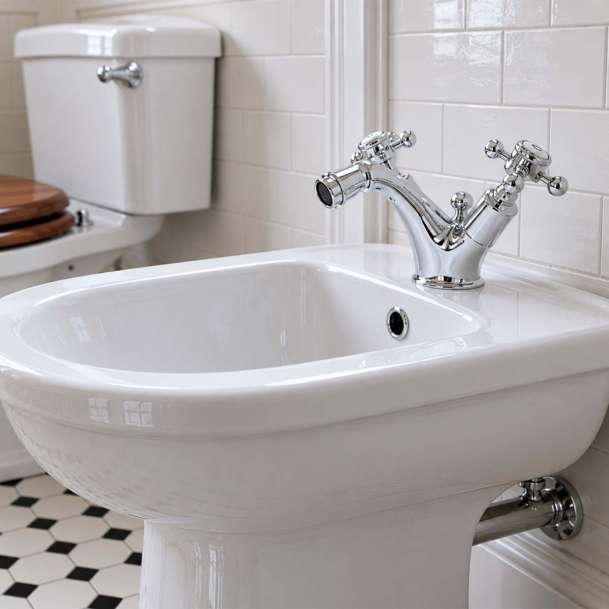 Traditional crosshead chrome bidet tap