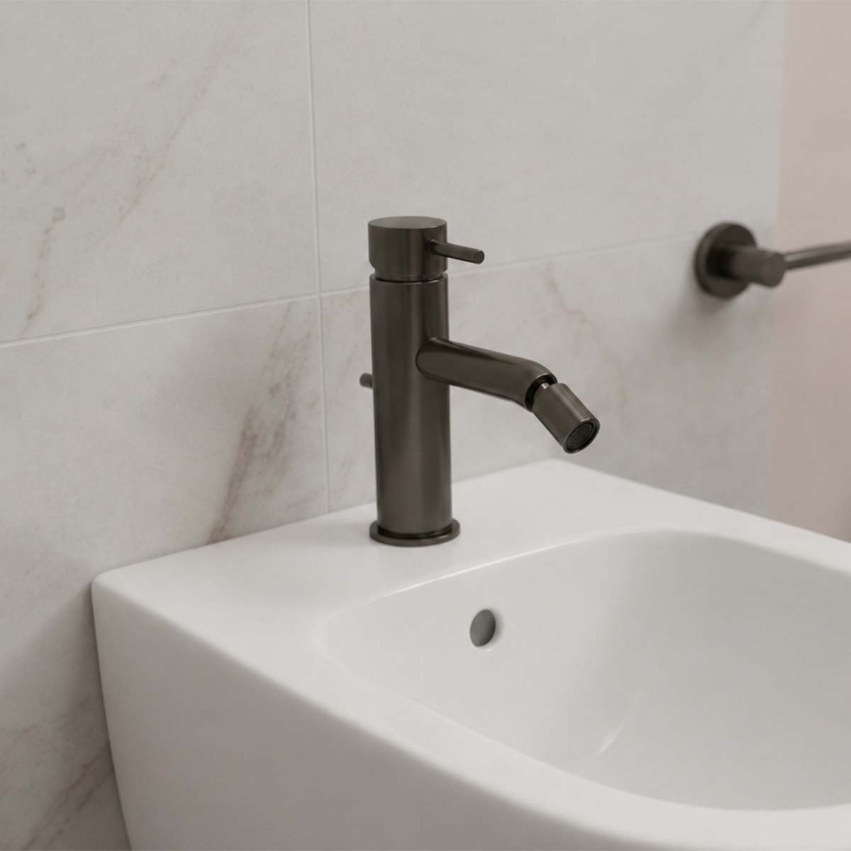 brushed black bidet tap with waste