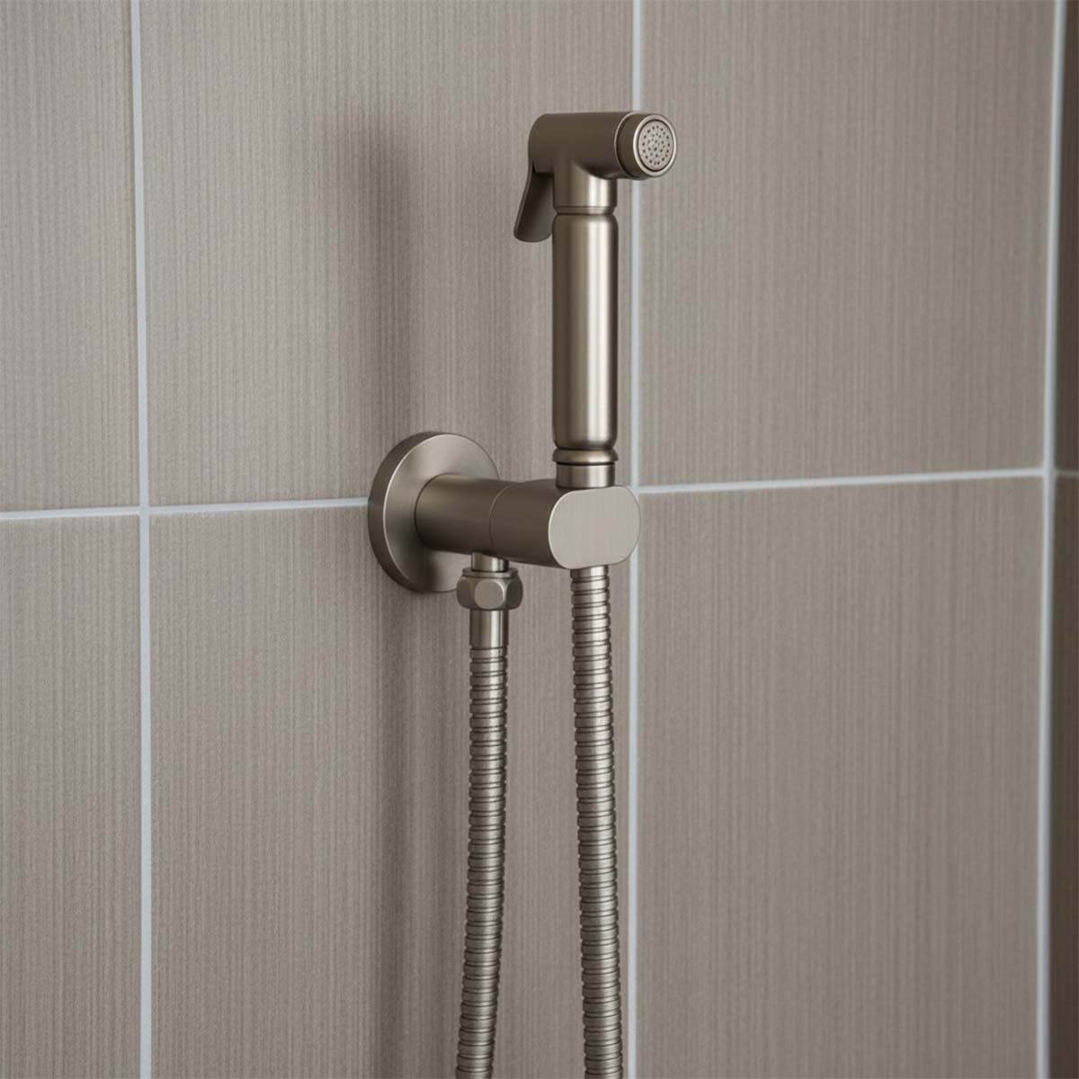 Brushed nickel douche set