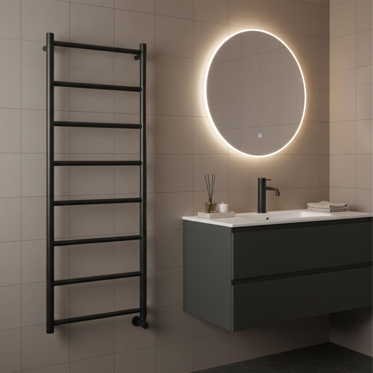 Black towel rail radiator 1200mm