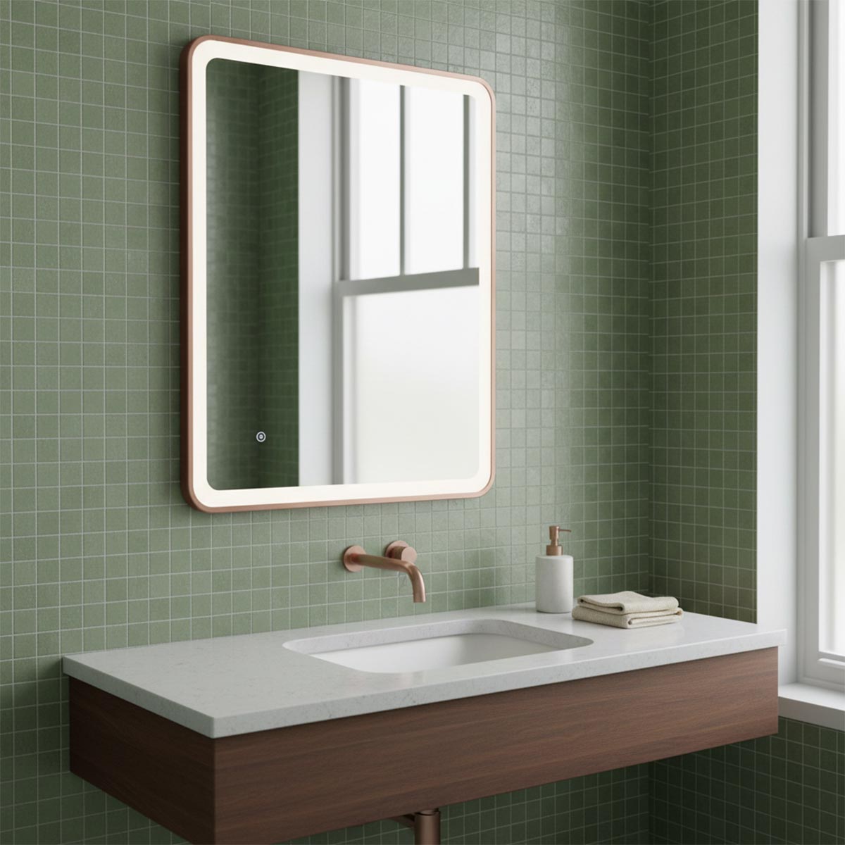 rectangular illuminated bathroom mirror - bronze