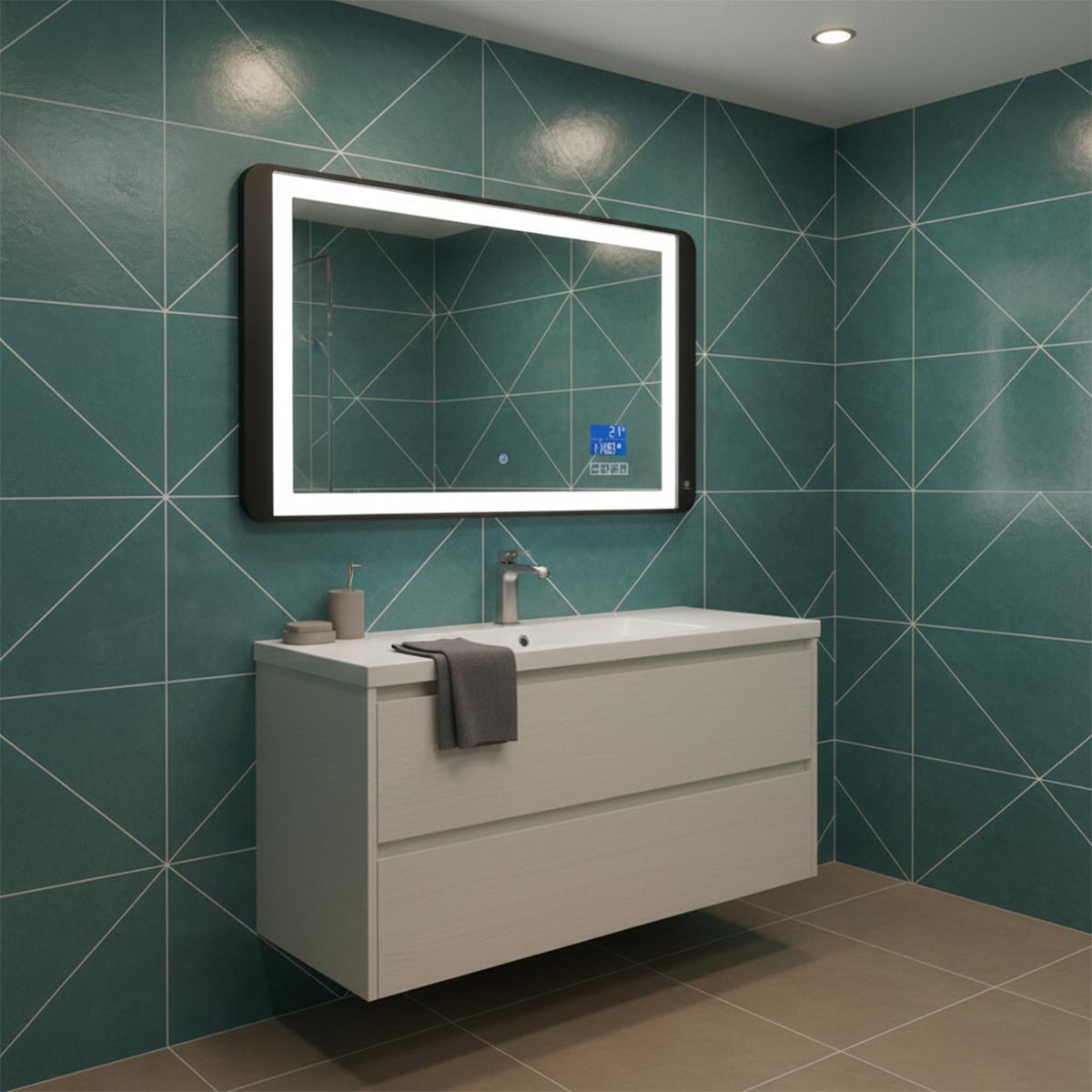 Matt Black Mirror LED and Bluetooth