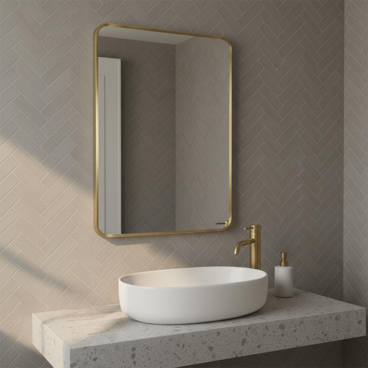 rectangular mirror with brushed brass frame