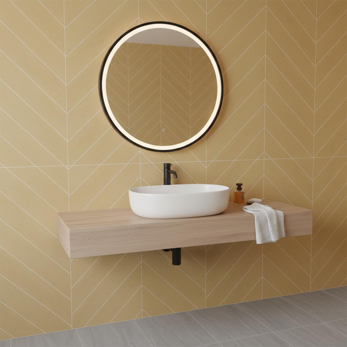 Illumintaed bathroom mirror with black frame
