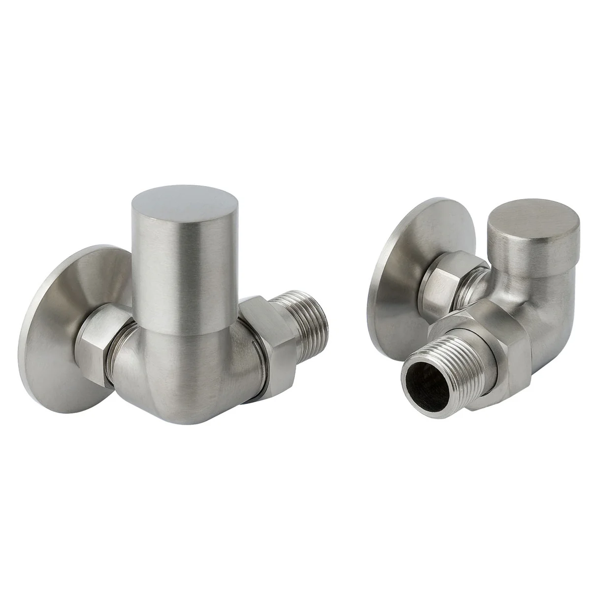 Brushed stainless steel corner towel radiator valve