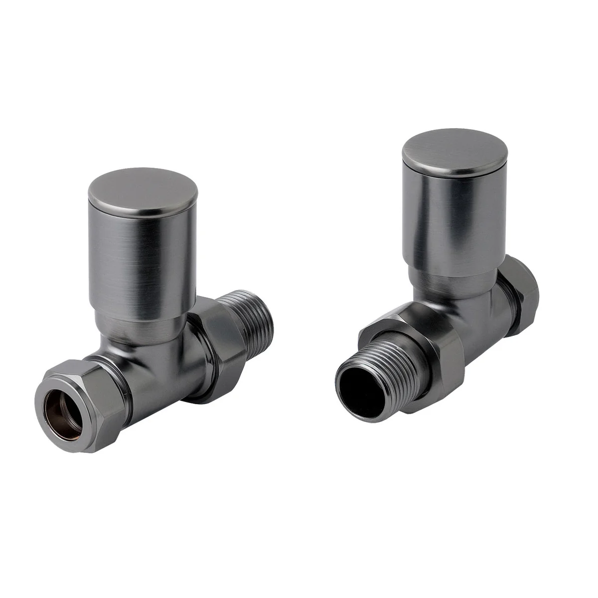 Brushed black straight towel radiator valve