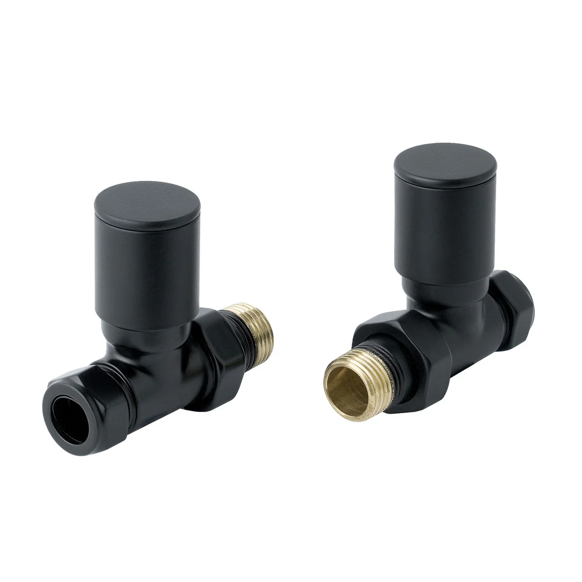 Matt black straight radiator valve set