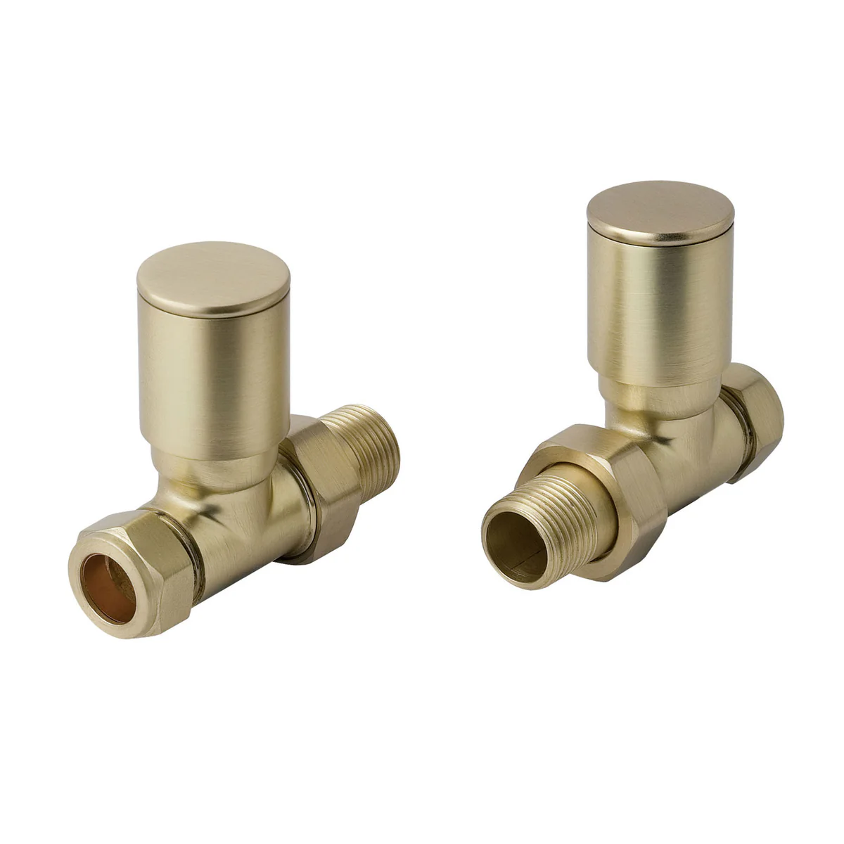 Set of 2 brushed brass straight radiator valve