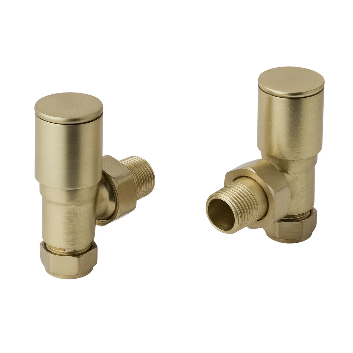 Brushed brass angled towel radiator valve