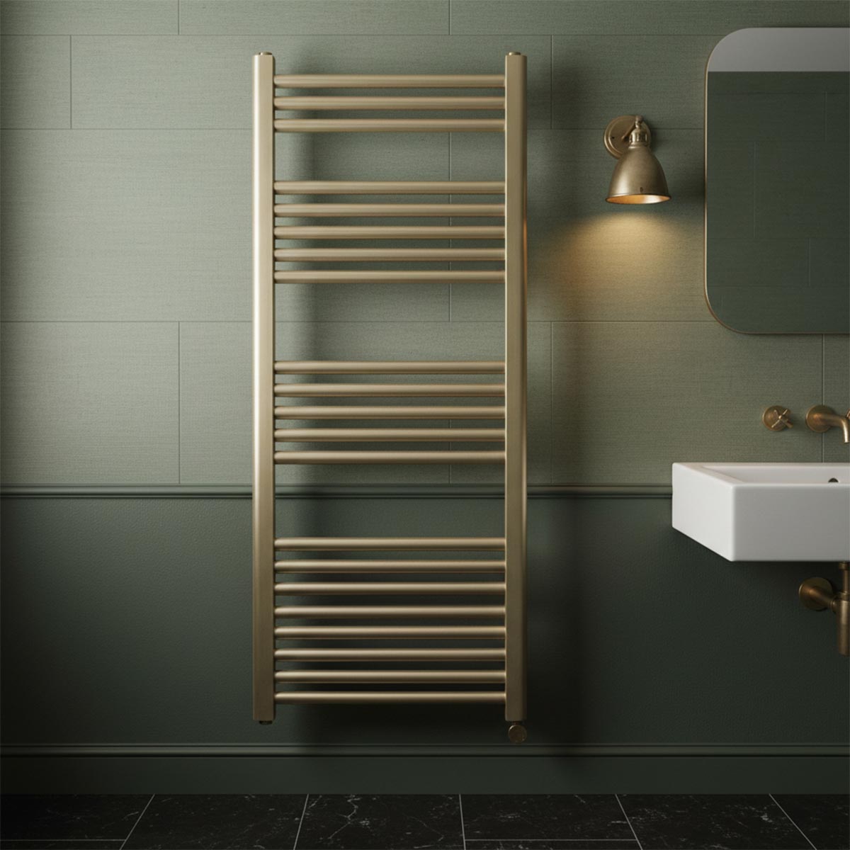 brushed gold electric towel radiator 1200mm x 500mm
