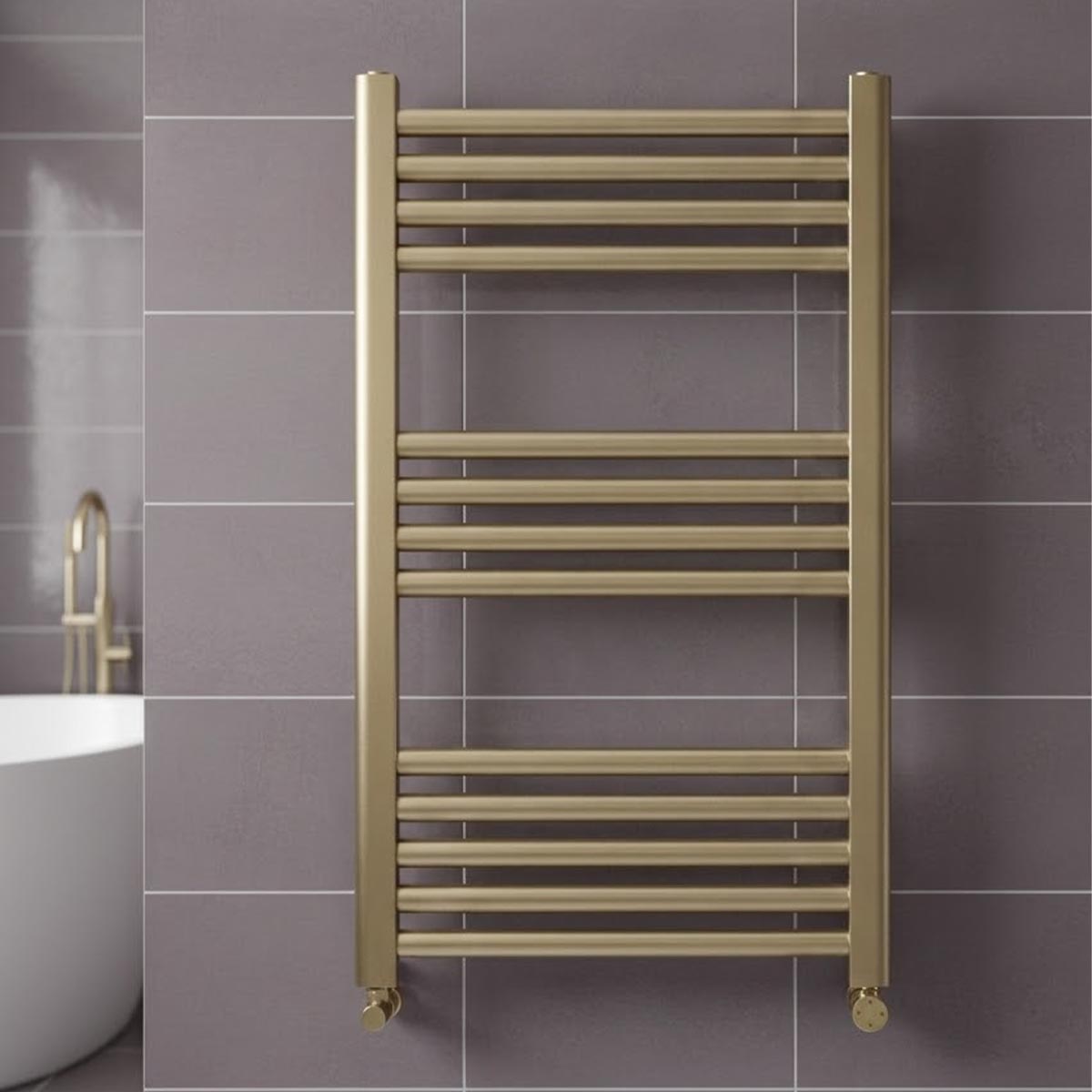 brushed brass electric towel rail radiator - 800 x 500mm