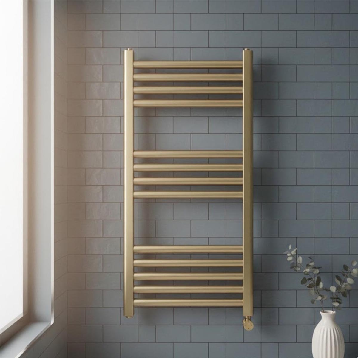 electric towel rail with thermostat - brushed gold