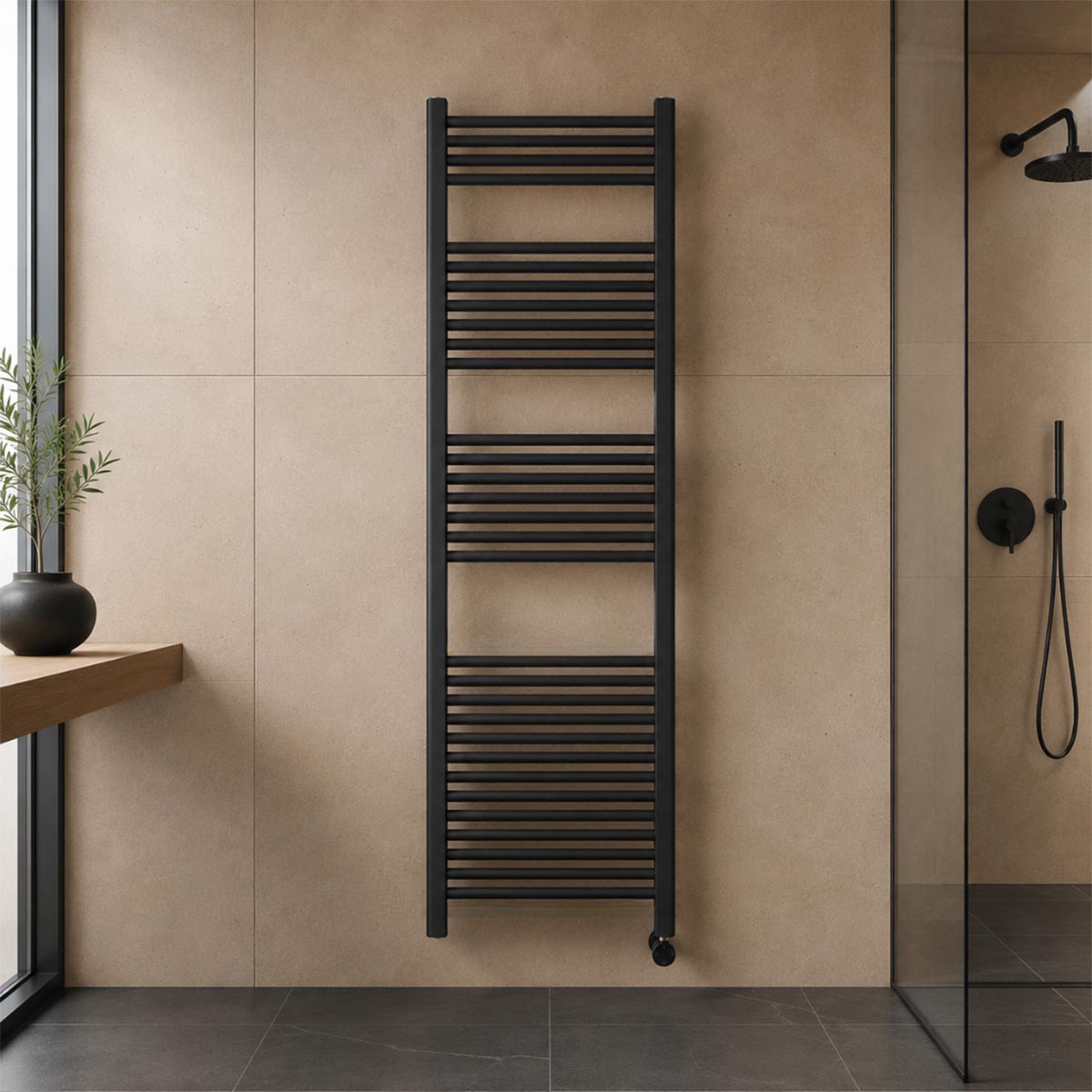 tall electric towel radiator with timer- matt black