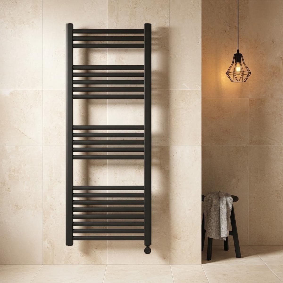 matt black towel radiator with timer - 1200mm x 500mm